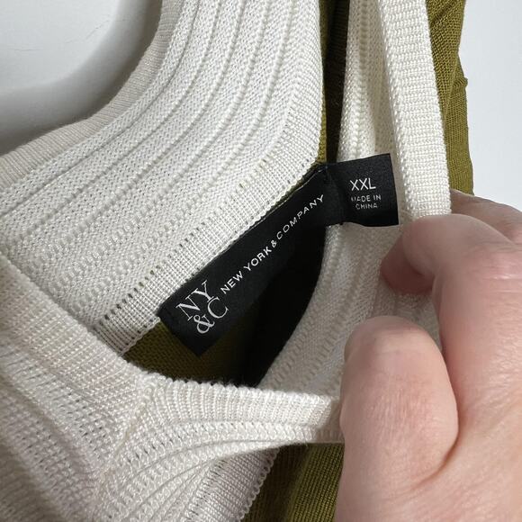 New York & Co Knit Dress Womens 2XL Green Black Colorblock Deep V Short Sleeve - Picture 6 of 13